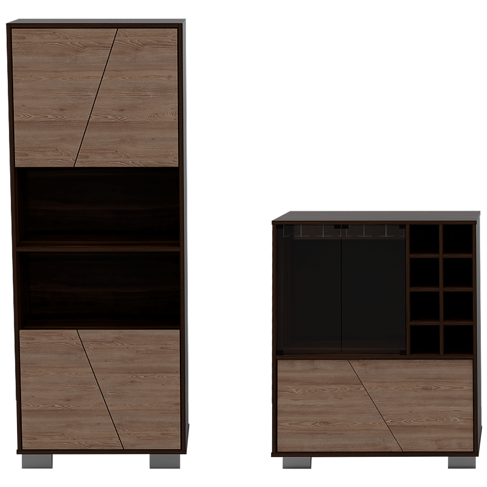 Biblioteca + Bar Fraktal Color Habano y Miel Para Sala De Estar